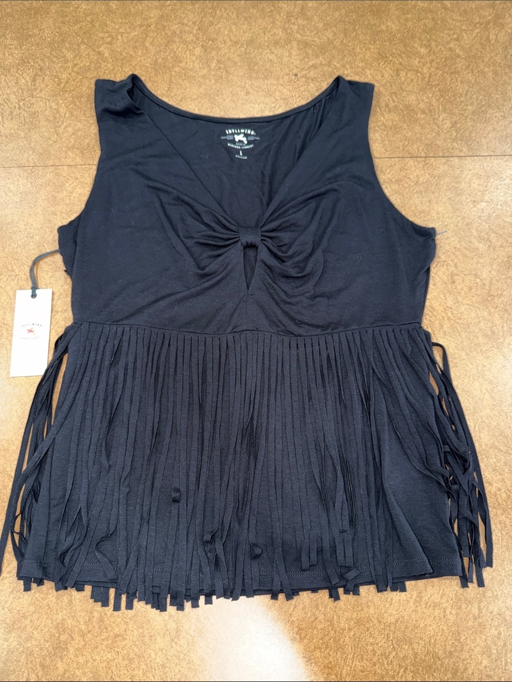 Idyllwind Fueled by Miranda Lambert Black Knit Tank with Front Knot & Fringe Hem